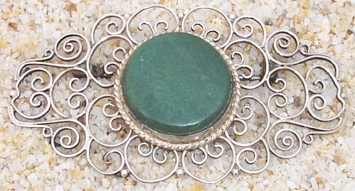 1930s Jose Anton Mexico Green Stone Lacy 925 Brooch Pin  