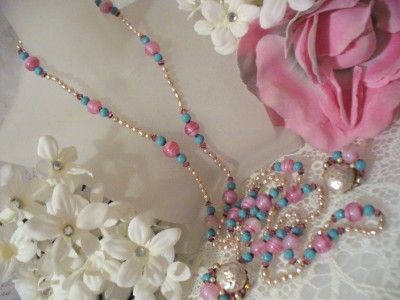 Fabulous Miriam Haskell Pink Art Glass & Baroque Pearl Necklace 