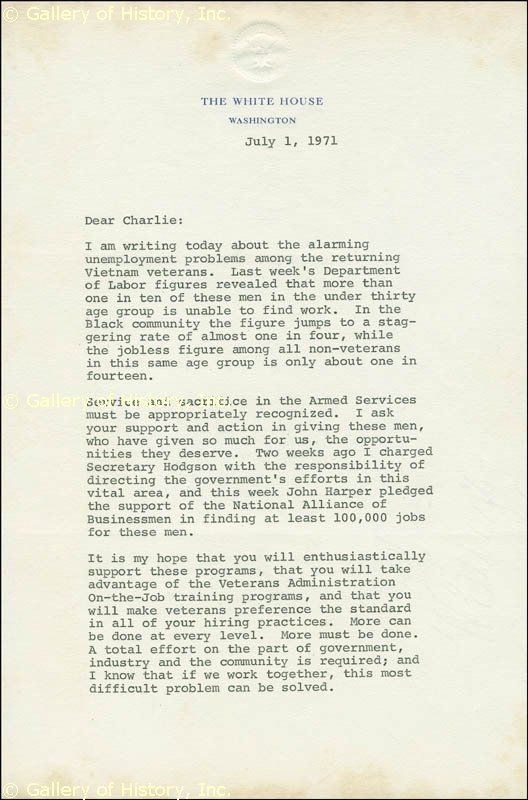 RICHARD M. NIXON   TYPED LETTER SIGNED 07/01/1971  