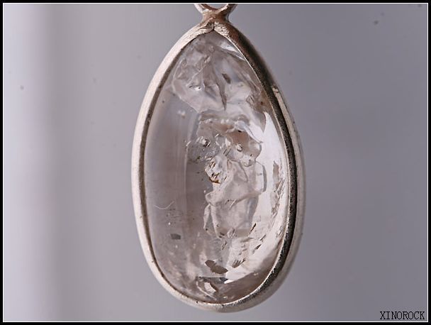 TWO BIG Air Bubble in Water Cave Clear Quartz Enhydro Pendant 