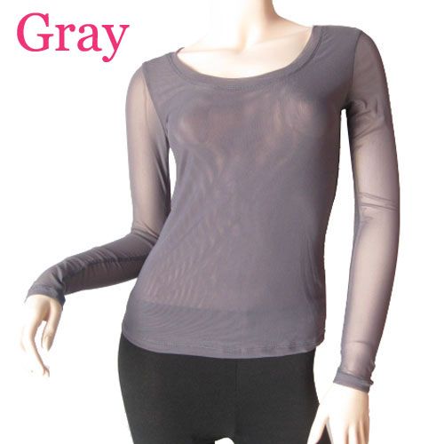 Women/Junior Plain Basic LONG SLEEVE Sheer Mesh Stretch T Shirts 6 