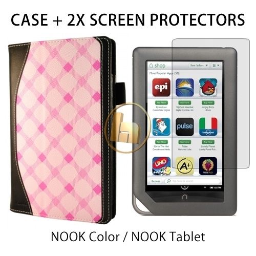   Strap Case Cover + Screen Protectors for Nook Color / Tablet  