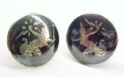 Vintage SIAM NIELLO Sterling Silver Screw Back Earrings  