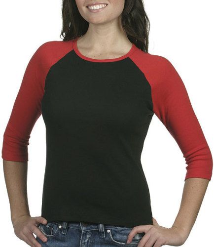 Bella Ladies Two Tone 3/4 Sleeve Raglan Shirt T Shirt  