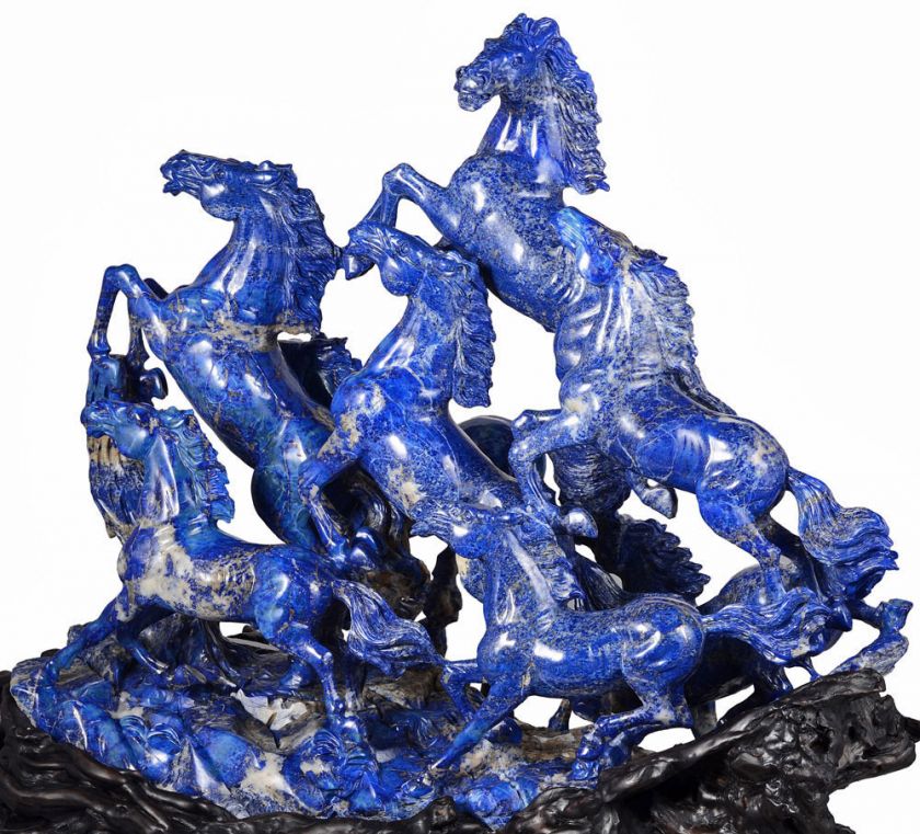 23.6 Lapis Lazuli eight horses Sculpture/Carving #Q94  