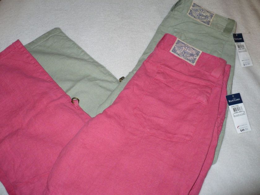 NEW NWT RALPH LAUREN POLO GIRLS LINEN CARGO PANTS SIZE 7 8 14 16 RL 