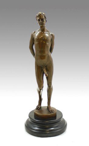 Erotic bronze figure MALE NUDE WITH LARGE PHALLUS signed M. NICK