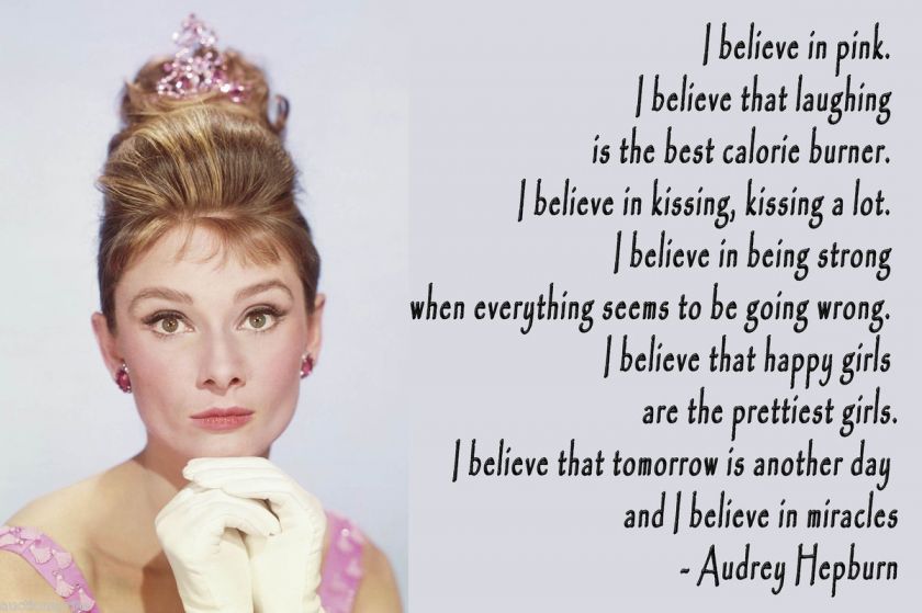   Hepburn I believe in pink Quote Paper Poster Print 12x18  