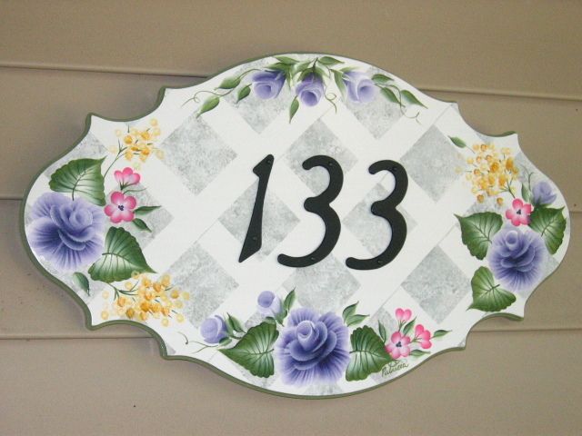 HaNDPaiNTeD HouSe SiGN ADDReSS PLaQue NaMe TReLLiS RoSe  