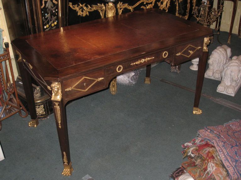 Antique Empire Style Mahogany Bureau Plat Desk  