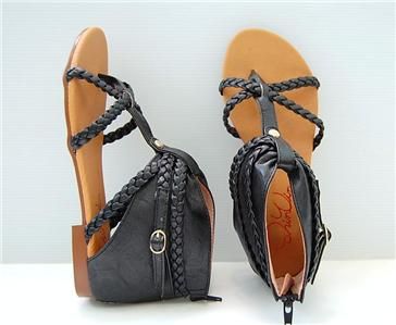 Ankle Cuff Strap Black Braided Flat Gladiator Sandals  