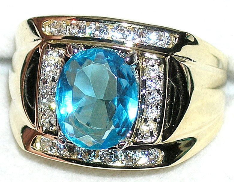 Mens 7.2ctw Aquamarine & Topaz Ring March Birthstone  