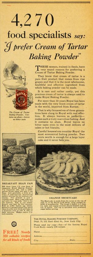 1928 Ad Royal Cream of Tartar Baking Powder Shortcake   ORIGINAL 