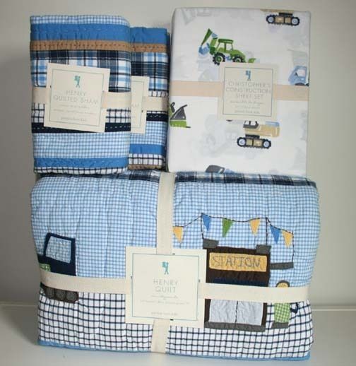 POTTERY BARN HENRY CONSTRUCTION FULL QUILT SHEET 7pc  