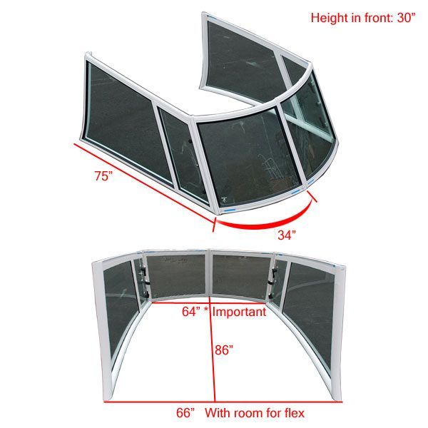 MAKO 234 HT 09 4 PIECE 64 INCH GLASS BOAT WINDSHIELD  