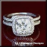   Ct MOISSANITE CUSHION HALO MICRO PAVE ANTIQUE BAND WEDDING SET RINGS