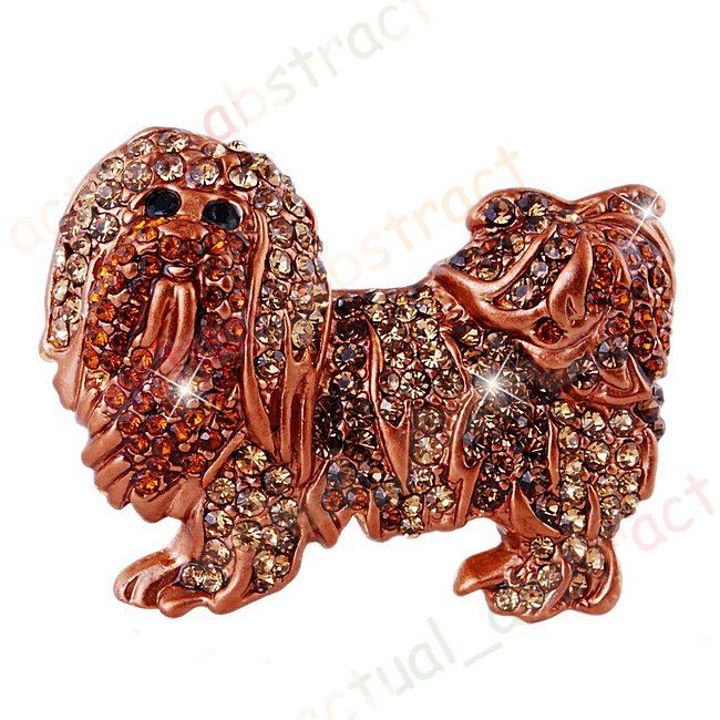 Free brown dog chic Brooch pin W rhinestone alloy1x  