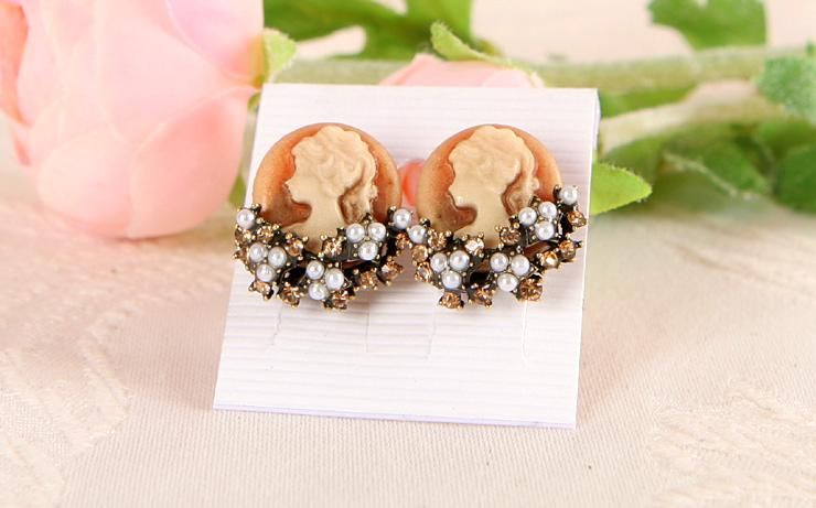 CAMEO Earrings Vintage st Crystal Brown CE430  