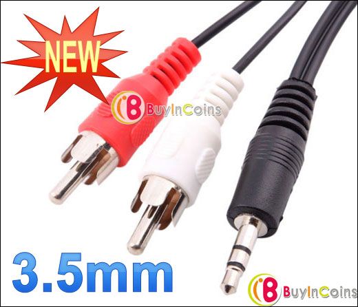 5mm Aux Auxiliary Cable Cord To 2 RCA  1.5ft  