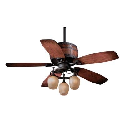   Rustic Wine Barrel Ceiling Fan with Light Kit, Oil Burnished Bronze