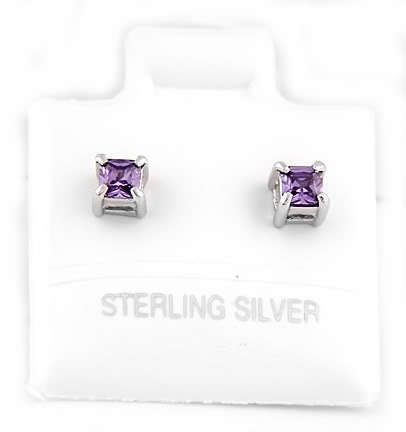 SILVER FEBRUARY BIRTHSTONE CZ CHILD POST EARRINGS 3mm  