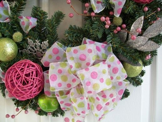 Pretty Pink & Green Christmas Wreath With Silver Accent  