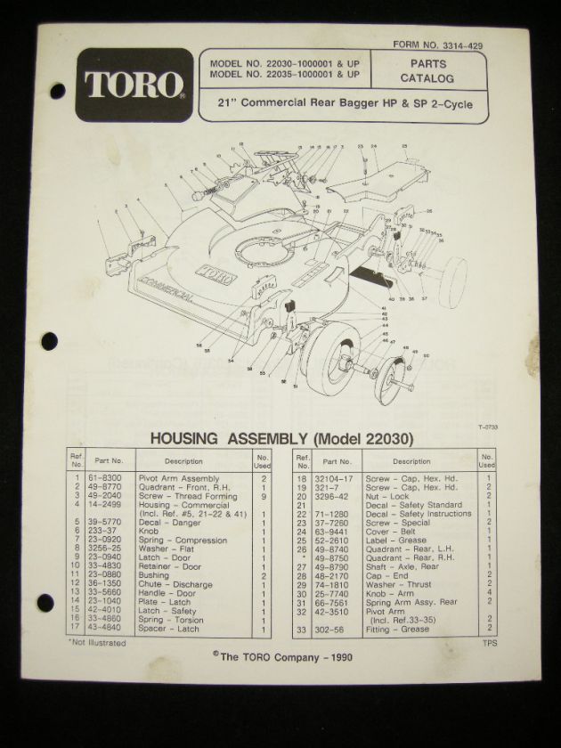 TORO 21 Commercial Rear Bagger Mower Parts Manual  