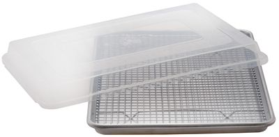   jelly roll pan, jelly roll pan dome cover, and wire cooling rack