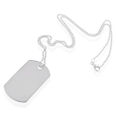   Silver Dog Tag Polished Engraved Personalized Necklace ( 4 Lines