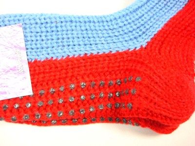 Red Blue Women Ankle Slipper Socks non skid One Size  