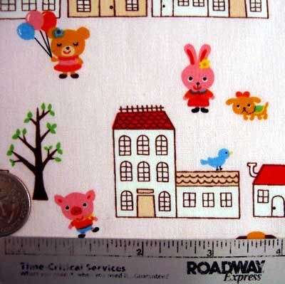 Japanese~ANIMAL VILLAGE~PINK Cute Zakka Fabric 1/2 Yd.  