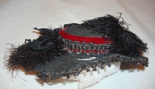 Antique C1890 Fancy Handmade Doll Hat Beads Bows Feathers As Is Repair 