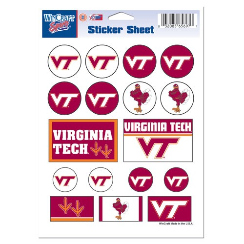 Virginia Tech Hokies 5 x 7 Sticker Sheet 032085496522  