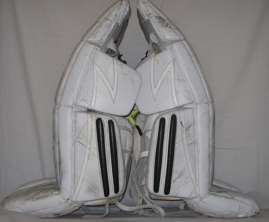 Used Brians DX2 35 White Ice Hockey Goalie Leg Pads  