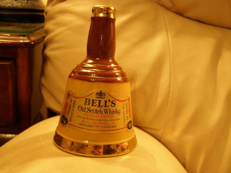 RARE ANTIQUE WADE BELLS SCOTCH WHISKY GOLD COATD BOTTLE  