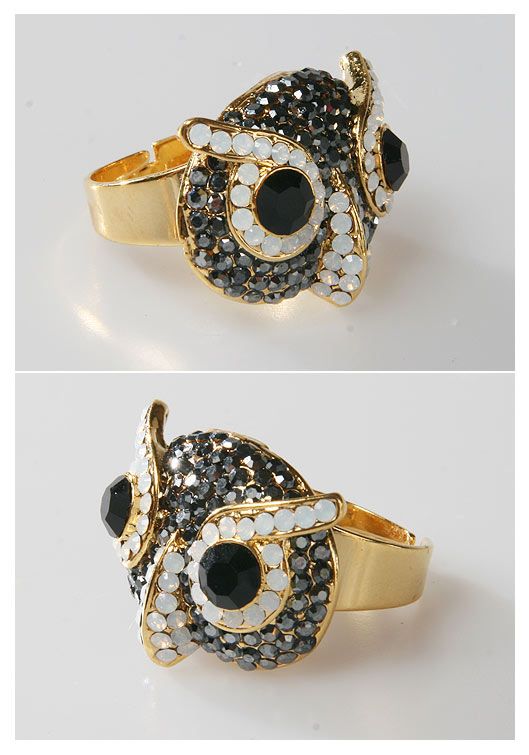 Swarovski Crystal Eyebrow Gold Owl RIng * HEMATITE*  