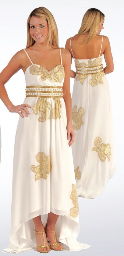 Informal Bridal Wedding Cocktail Dress White/Gold 14  