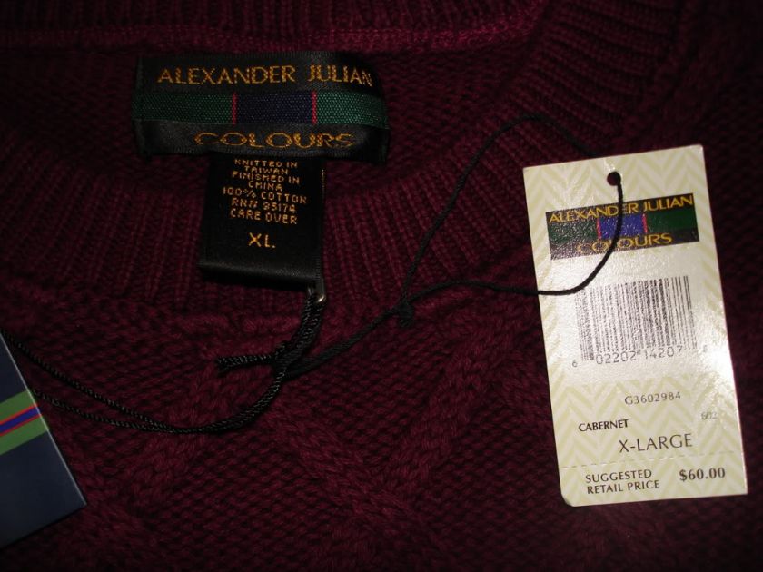 NWT Alexander Julian Golf Cabernet Sweater Mens XL  