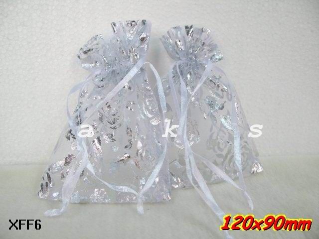   Silver Rose Organza Wedding Favor Gift Bags Pouches / Jewelry Package