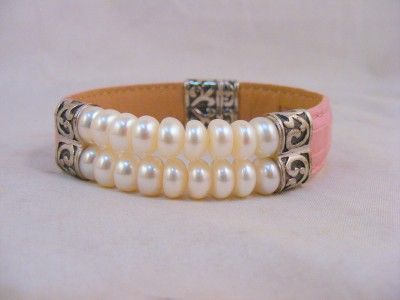 HONORA PINK LEATHER STERLING & PEARL BRACELET  