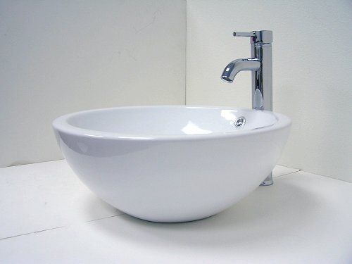 Round Style Porcelain Ceramic Vessel Sink Faucet Combo  