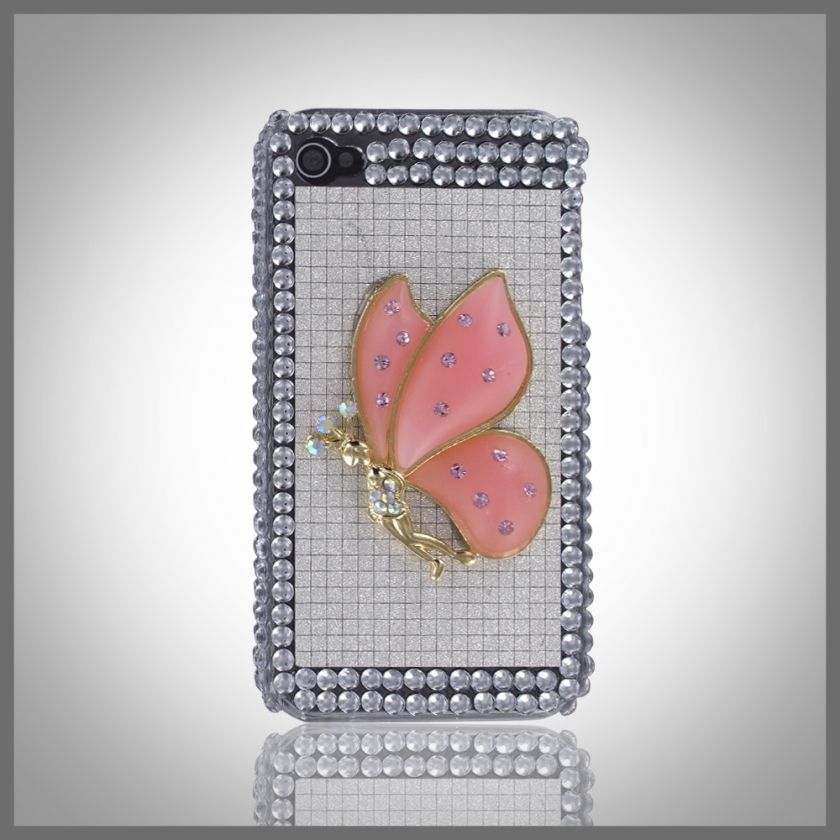 FOR IPHONE 4 4G 4S 3D PINK GOLD BLING DIAMONDS CRYSTAL FAIRY SILVER 