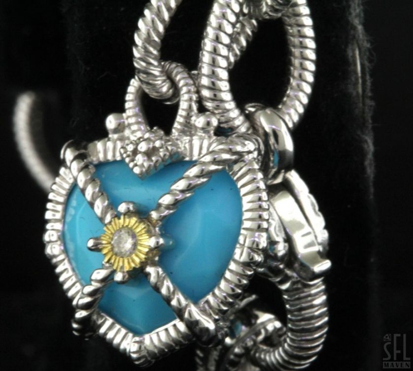 JUDITH RIPKA STERLING SILVER/18K GOLD VS DIAMOND/TURQUOISE HEART CHARM 