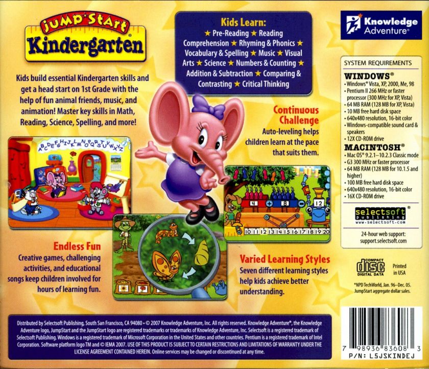 Brand New Kids Software JUMP START KINDERGARTEN   Ages 4 6  