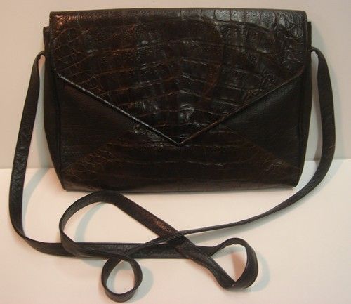 CARLOS FALCHI LEATHER Bag PURSE HANDBAG Black ALLIGATOR  