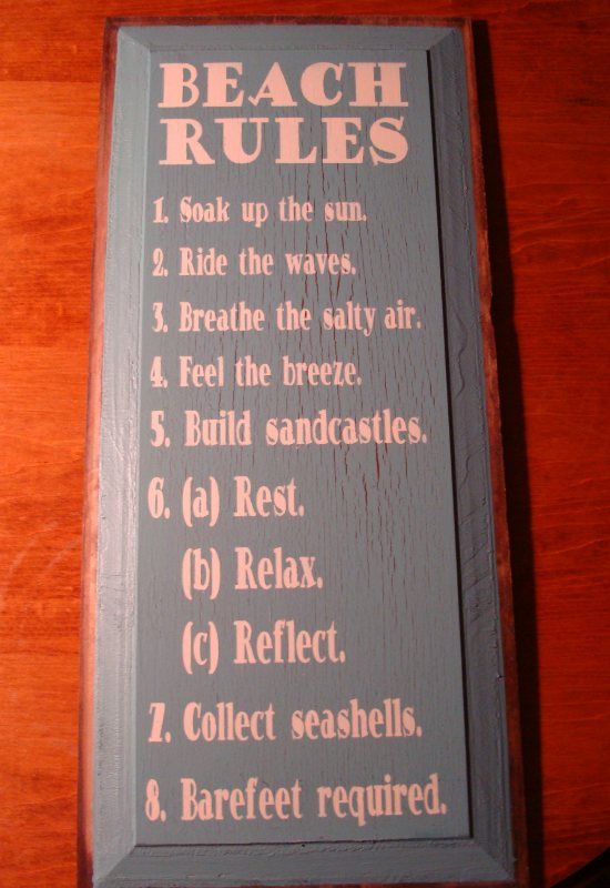 BEACH RULES   LARGE SOLID WOOD SIGN Nautical Tiki Bar Cantina Tropical 