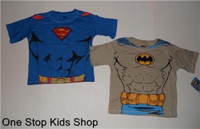 BATMAN or SUPERMAN Boys 2T 3T 4T Costume SHIRT Short Sleeve Top Super 