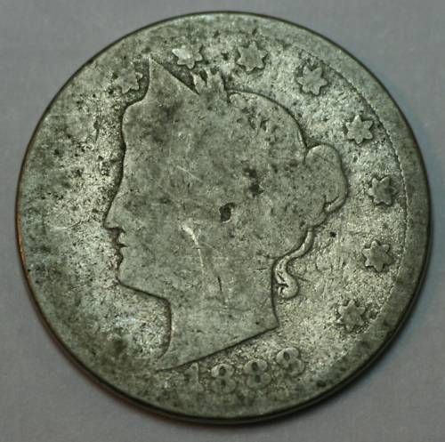 Extremely Worn 1888 Liberty Head or V Nickel grades AG  