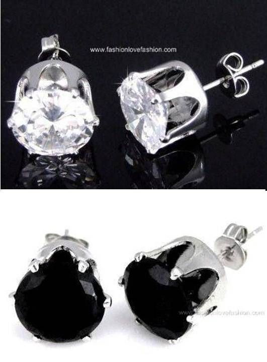 PAIRS CZ ROUND CLEAR+BLACK PIERCED STUD EARRINGS  