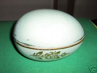 LG. PORCELAIN EGG HAND PAINTED BLUE GOLD VINTAGE  